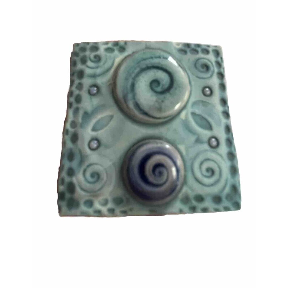 Vtg Handmade Artist Signed Mark Yasenchack Ceramic Clay Print Brooch Abstract